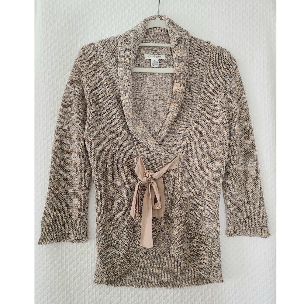 White House Black Market tan brown crochet wrap cardigan size medium